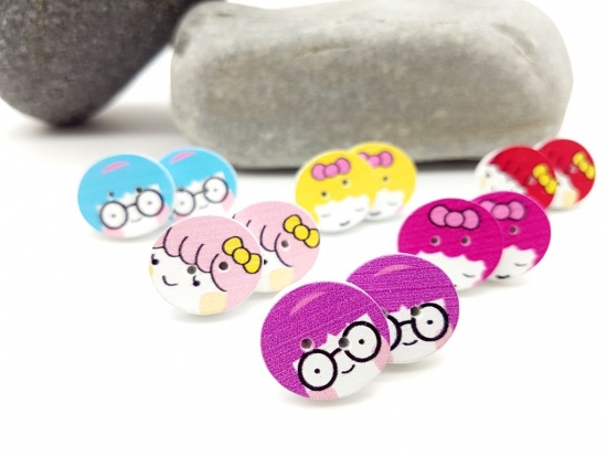 Gesicht Knopf Ohrstecker bunt